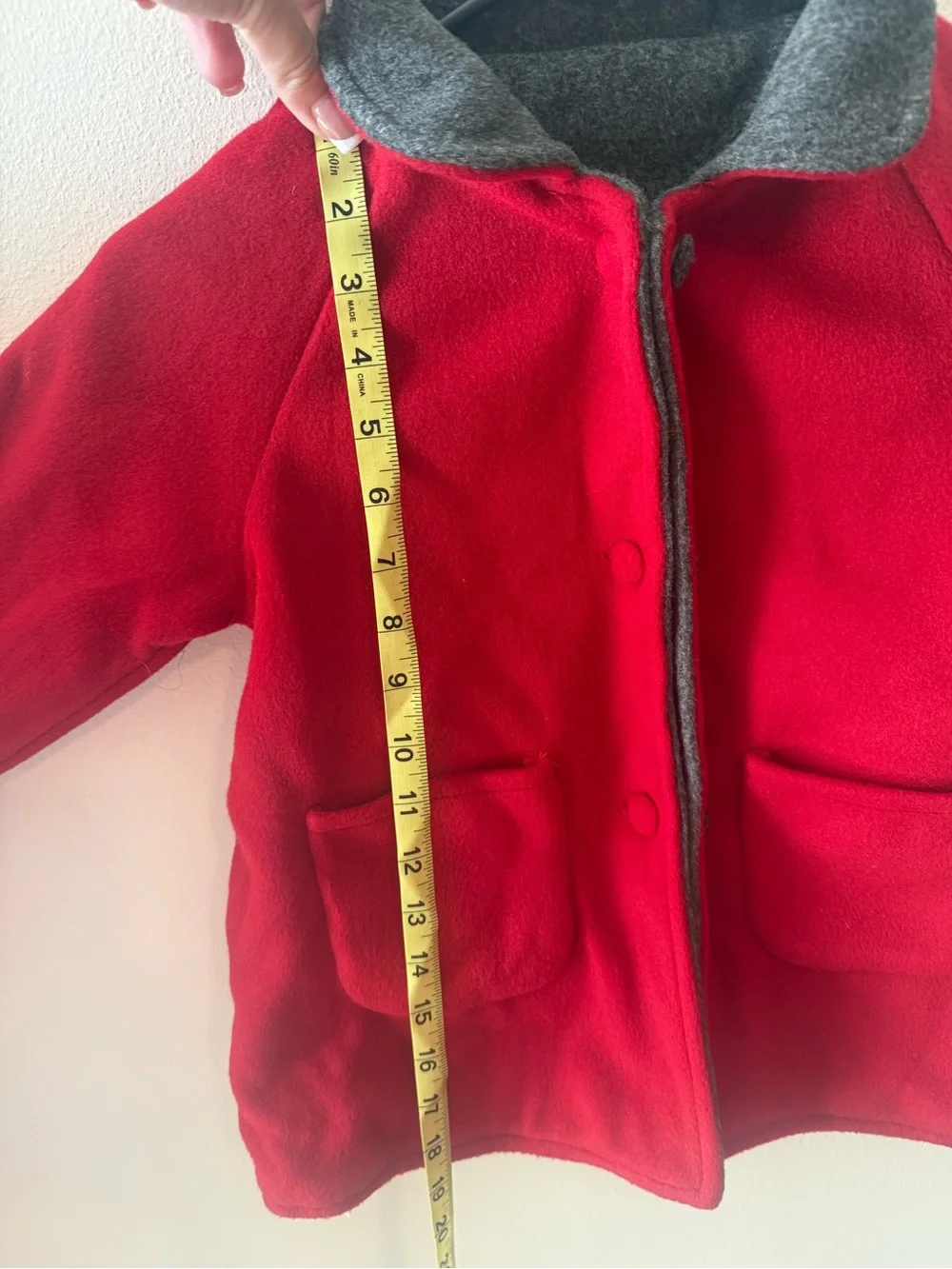 Kids Charcoal Gray Coat with Red Trim and Collar
